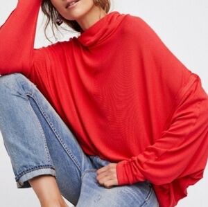 Free People We The Free Alameda Pullover Cherry Red Ribbed Dolman Top M
